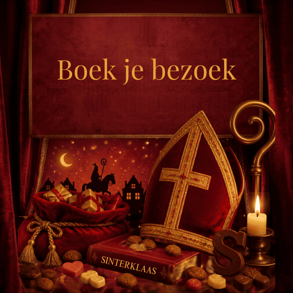 Afbeelding Sinterklaas elementen met opschrift Boek je bezoek